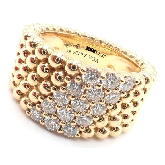 Van Cleef & Arpels 18k Yellow Gold Perlee Diamond 5 Row Band Ring Size 5.75 Cert - Picture 3 of 12
